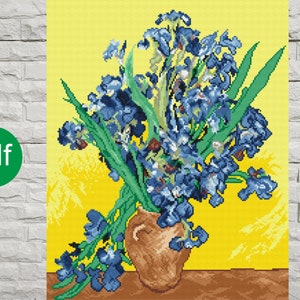 Irises - V. van Gogh  Digital Cross Stitch Pattern PDF, Impressionist Flowers