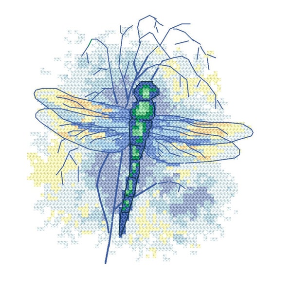 Sapphire dragonfly digital pattern cross stitch PDF,