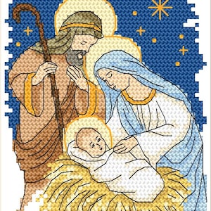 Christmas postcard - Holy family digital pattern for cross stitch ,pdf, .hks- smartphone pattern, instant download.