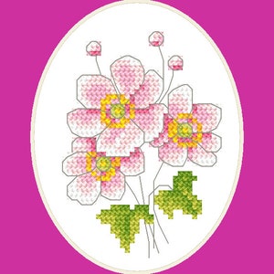 Greeting card - Japanese anemone Digital  Pdf , Greeting card - Japanese anemone Counted Cross Stitch pattern  PDF , Painting,