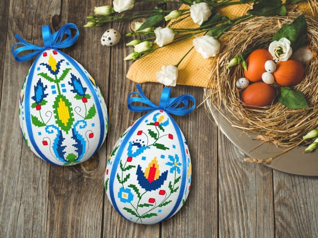2 Cross Stitch Patterns PDF - Folk Easter Eggs - Etsy