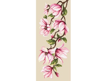 Delicate magnolias vintage digital cross stitch pattern,