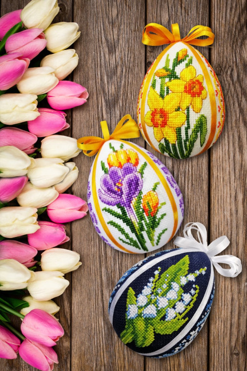 3 Easter Eggs With Spring Flowers Digital Patterns Cross Stitch - Etsy
