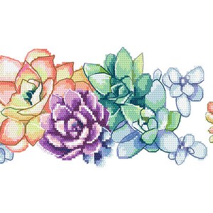 Long table runner with succulents digital counted cross stitch pattern,PDF image 2