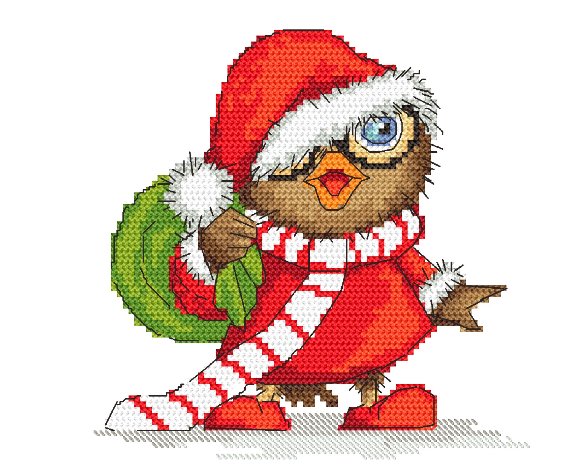 Christmas owl, Santa Claus cross stitch pattern, PDF