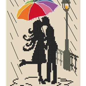 Lovers in the Rain Digital Cross Stitch Pattern - Etsy