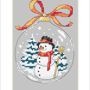 Boule de Noël avec un bonhomme de neige - Modèle numérique de point de croix compté PDF