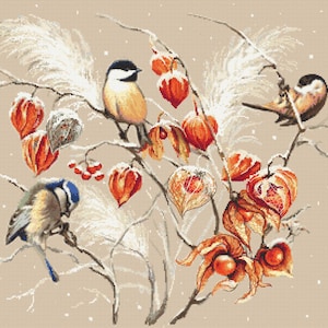 Bird paradise, Digital  Pdf , Winter Counted Cross Stitch pattern in PDF ,