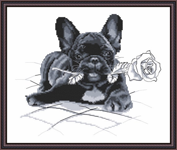 French Bulldog i'm Such a Romantic Doggie, Babe Cross Stitch Pattern Black  Dog Cross Stitch Pattern 
