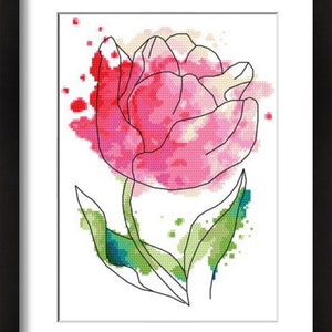 Watercolour tulip Online pattern for cross stitch image 2