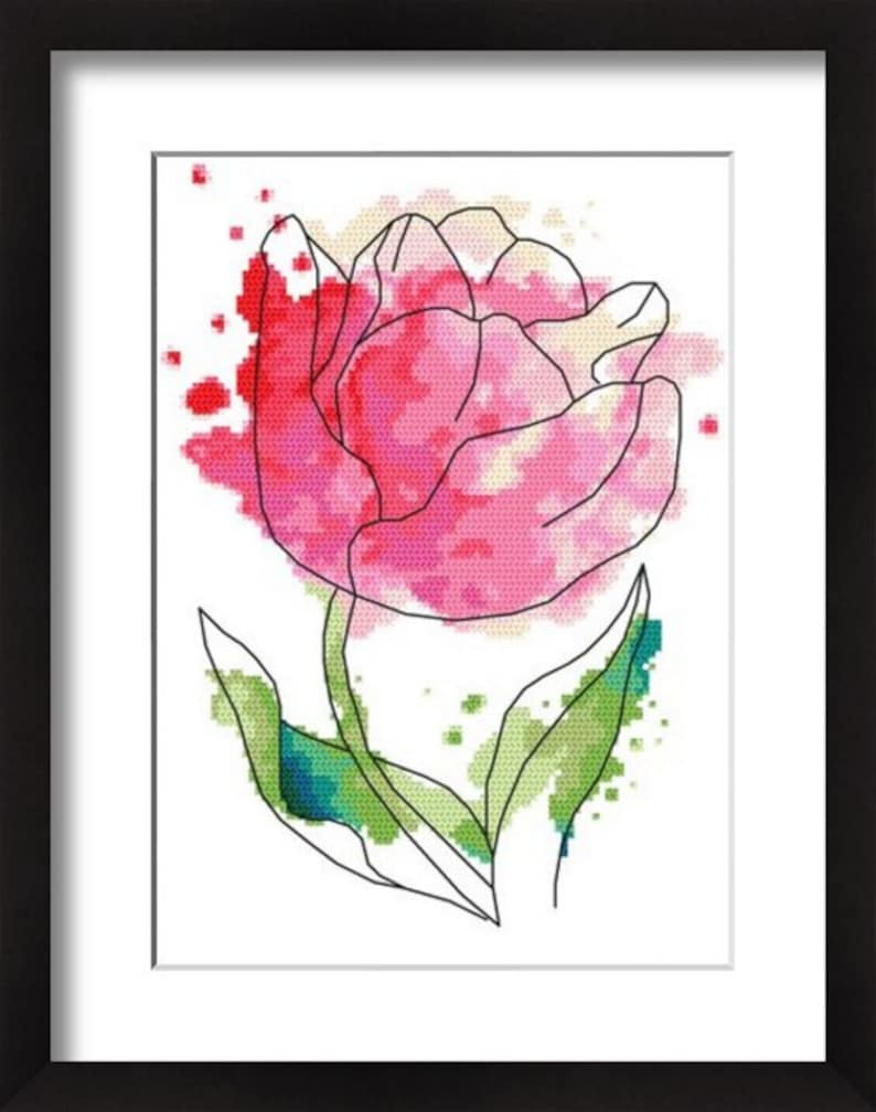 Watercolour tulip Online pattern for cross stitch image 2