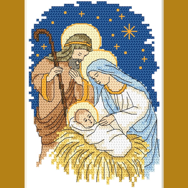 Christmas postcard - Holy family digital pattern for cross stitch ,