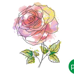 Rosa de acuarela - patrón para punto de cruz, romántico, pdf, .hks- patrón para teléfono inteligente,