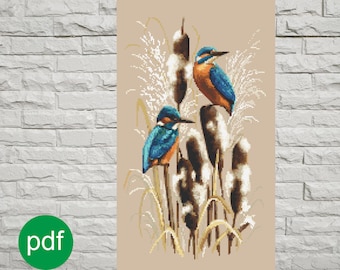 Kingfishers in the reeds - Digital pattern for cross stitch PDF