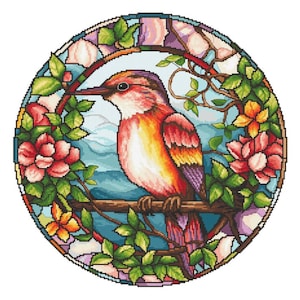 Cross stitch pattern PDF - Stained glass bird