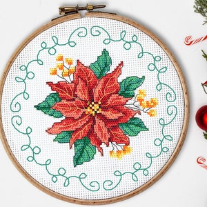 Christmas flower,Poinsettia pattern cross stitch, PDF