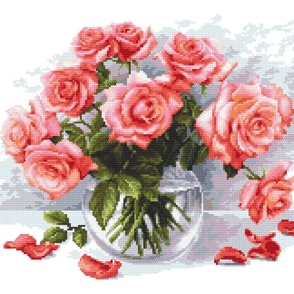 Roses - Digital Cross stitch pattern ,Pink roses cross stitch pattern, A bouquet of pink roses