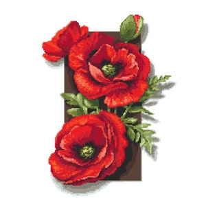 Field poppies 3D- digital cross stitch pattern,  pdf, .hks- smartphone pattern, for instant download