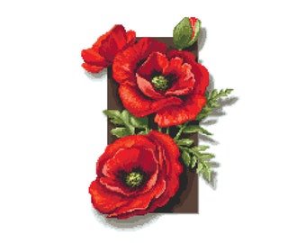 Field poppies 3D- digital cross stitch pattern