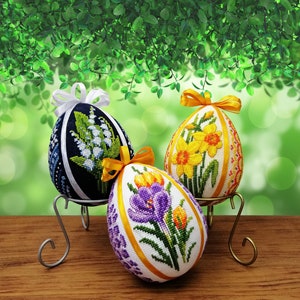 3 easter eggs with spring flowers digital patterns cross stitch