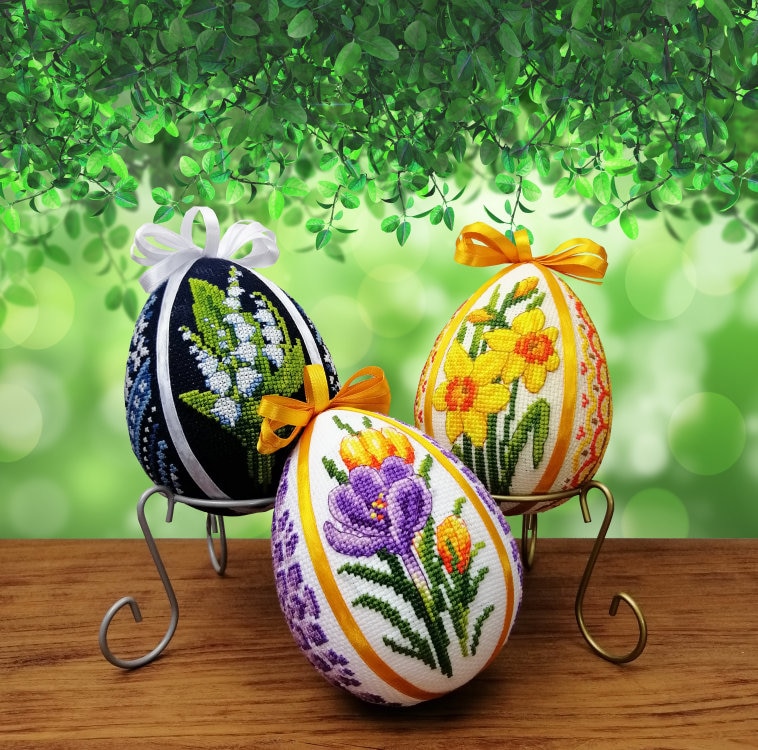 3 Easter Eggs With Spring Flowers Digital Patterns Cross Stitch - Etsy