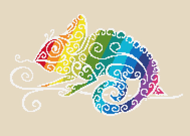 Rainbow Chameleon Cross Stitch Pattern Etsy