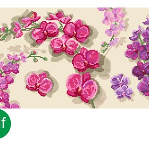 Orchids digital counted  cross stitch pattern, repeatable pattern.