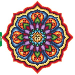 Rozet III, Digitaal geteld kruissteekpatroon in PDF-formaat, Mandala kruissteekpatroon, Wanddecoratie