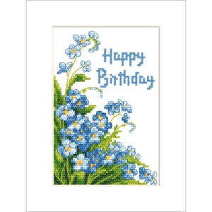 Postcard - Happy Birthday   Forget-me-nots Digital  Counted Cross Stitch pattern  PDF , Painting,