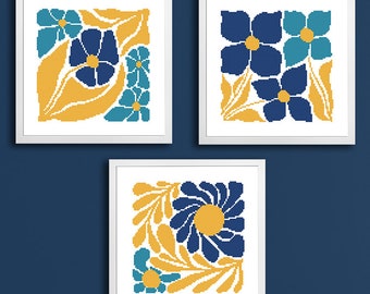 Cross stitch pattern PDF - Ascetic flowers - triptych