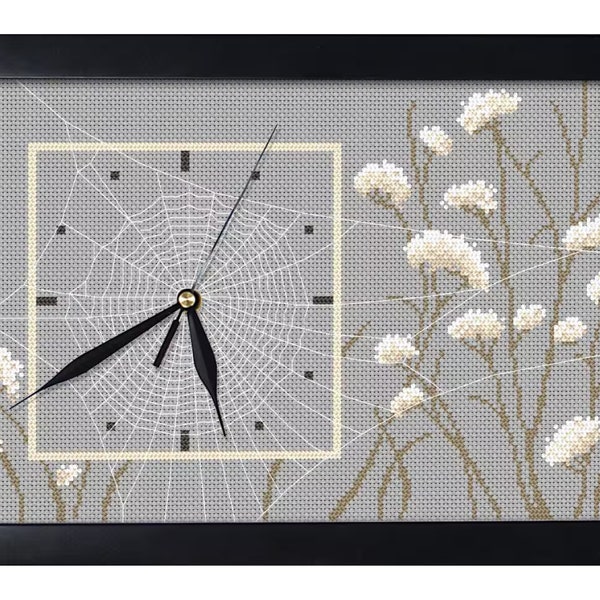 Autumn clock with cobwebs digital pattern for cross stitch,