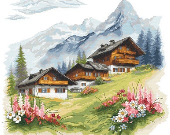 Cross stitch pattern PDF - Mountain huts