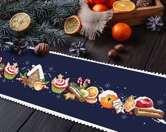 Christmas runner, Long table winter runner digital counted  cross stitch, pdf,.hks- smartphone pattern, pattern for instant