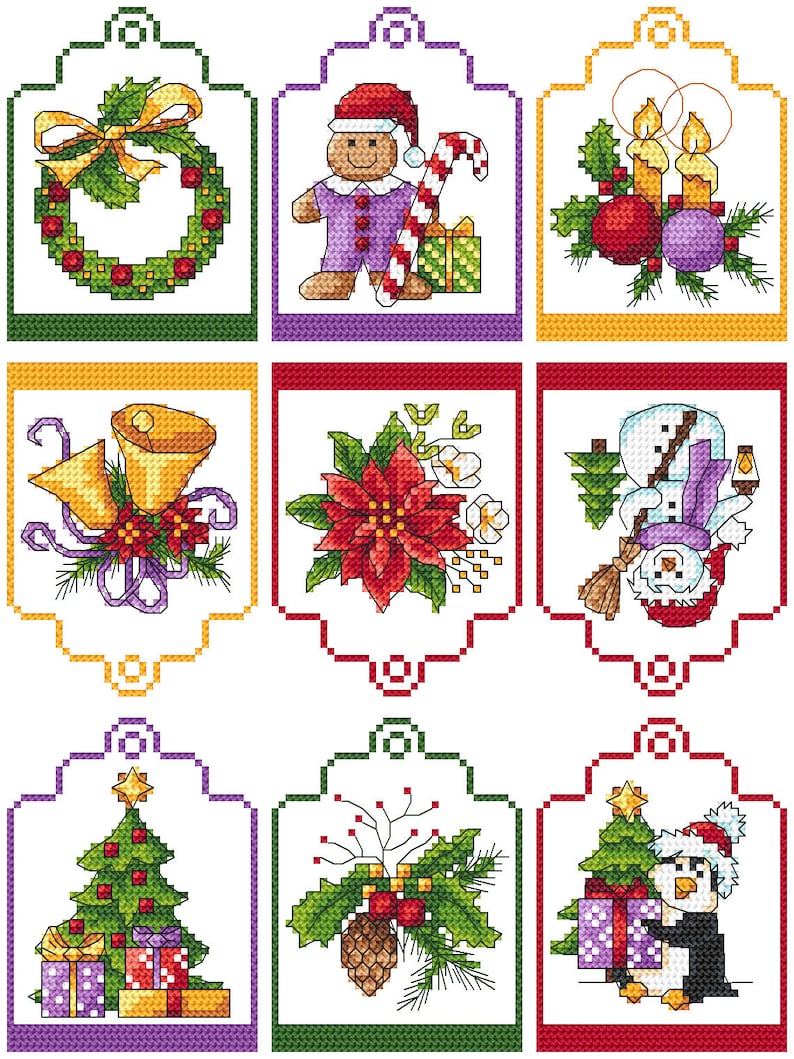 Christmas gift labels  9 digital cross stitch pattern 1  