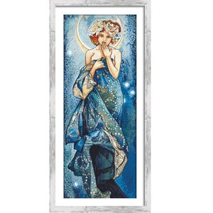 Moon&quot; by A. Mucha digital counted  cross stitch pattern, pdf, .hks- pattern for smartphone, instant download