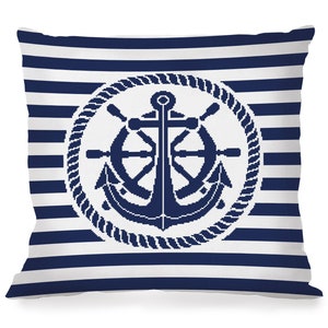 Pillow - Anchor digital pattern cross stich,  Nautical  Monochrome counted  cross stitch,