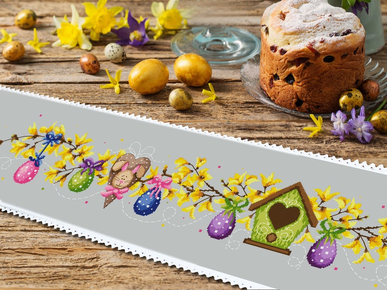 Long Table Runner With Easter Eggs Digital Counted Cross Stitch - Etsy