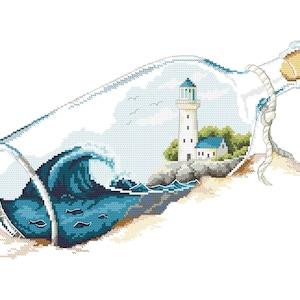 Memories in a bottle digital cross stitch pattern PDF, Cross stitch pattern, navy