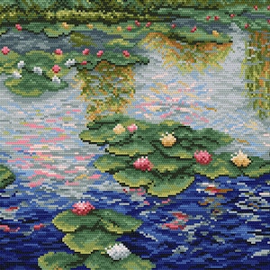 Waterlelies - Claude Monet Stitch Patroon, Digitale Pdf, Geteld Kruissteekpatroon in PDF-formaat, Schilderen, Gemakkelijk