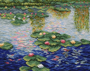 Water lillies - Claude Monet  Stitch Pattern,   Digital  Pdf , Counted Cross Stitch pattern in PDF  format, Painting,  Easy