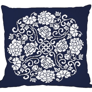 Pillow - Chinese porcelain II digital pattern cross stich, Oriental Digital PDF,  Monochrome counted  cross stitch,