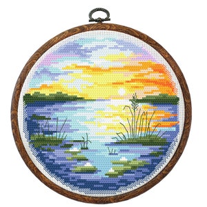 Four seasons - summer digital pattern for cross stich ,Small landscape PDF , A modern picture PDF,  Sunset Easy Cross Stitch Pattern