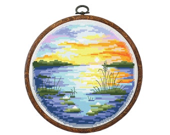 Four seasons - summer digital pattern for cross stich ,Small landscape PDF , A modern picture PDF,  Sunset Easy Cross Stitch Pattern