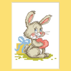Coniglietto con cuore - schema punto croce PDF cartolina di Pasqua,