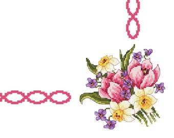 Napkin spring pattern for cross stitch, Flowers digital PDF, Easter  counted  cross stitch,