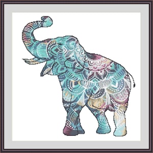 Indian elephant of happiness- Online pattern for cross stitch, PDF