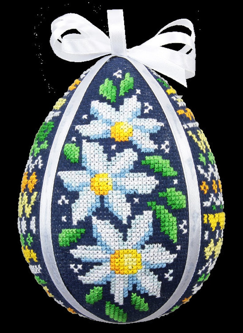 Easter Egg With Daisies Digital Cross Stitch Pattern, - Etsy