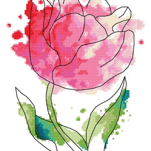 Watercolour tulip Online pattern for cross stitch image 3