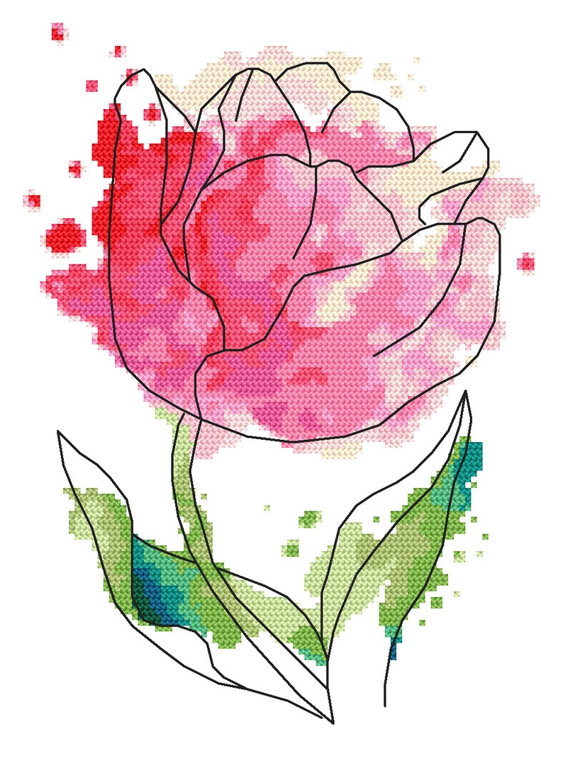 Watercolour tulip Online pattern for cross stitch image 3