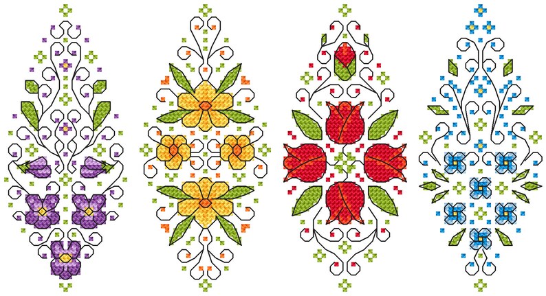 Easter Eggs With Flowers 4 Digital Cross Stitch Patterns, - Etsy